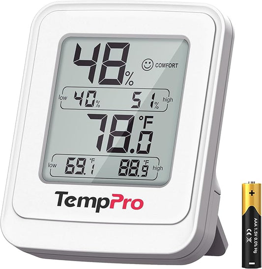 TempPro TP150 Greenhouse Thermometer Hygrometer, IPX5 High-Humidity Resistant Temperature and Humidity Monitor, High/Low Records Humidity Meter for Indoor Grow Tents, Reptile(Previously ThermoPro)