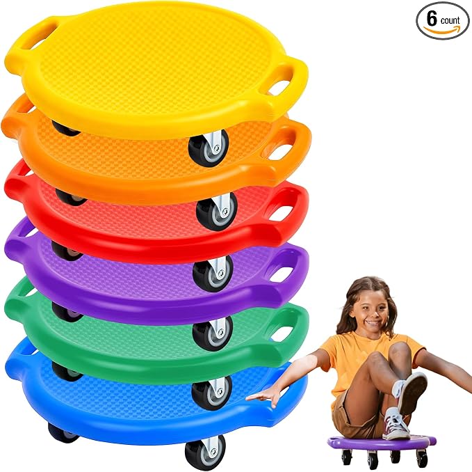Soulchen Manual Sports Scooter Board with Handles, Sitting Scooter Board with Universal Wheels for Home Gym Indoor Outdoor Activities Play Equipment