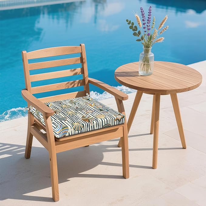 DYTXIII Set of 2 Outdoor Chair Cushions, Water Resistant 18.5"x16"x2" Square Seat Cushion for Patio Dining Chairs, High-Density Replacement Pads for Indoor Outdoor Furniture - Crayon Shells