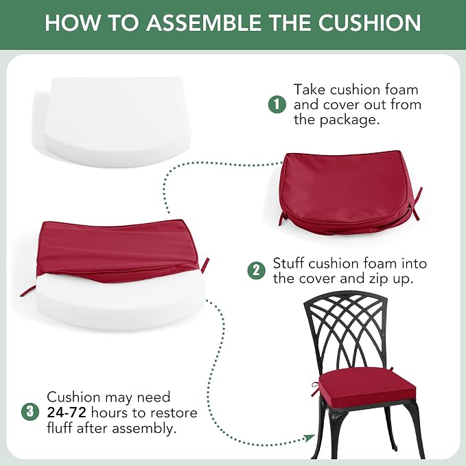 Outdoor Chair Cushions Set of 4: Waterproof & Fade Resistant Patio Furniture Cushions - 18.5 x 16 x 2 Inch Non Slip Round Corner Seat Cushion Pads with Removable Cover for Garden Yard Lawn, Burgundy