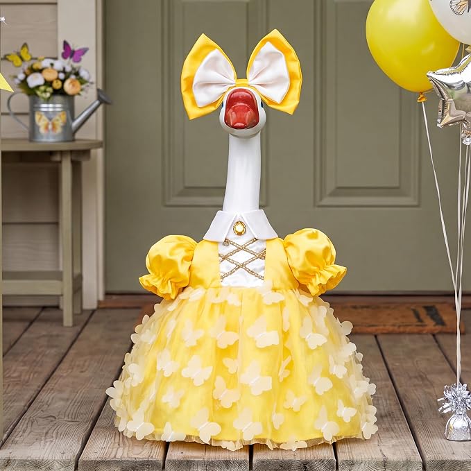Porch Goose Statue with Yellow Princess Outfits- 19.5" Garden Resin Goose Decorative Figurine Cute Sculpture for Outdoor Patio Lawn Yard Balcony Decor Housewarming Birthday Gift for Women Mom