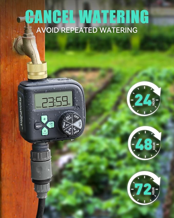 RAINPOINT Sprinkler Timer with Brass Swivel, Water Timer for Garden Hose, Programmable Hose Timer with Rain Delay/Manual Watering, Digital Irrigation Timer System for Lawns