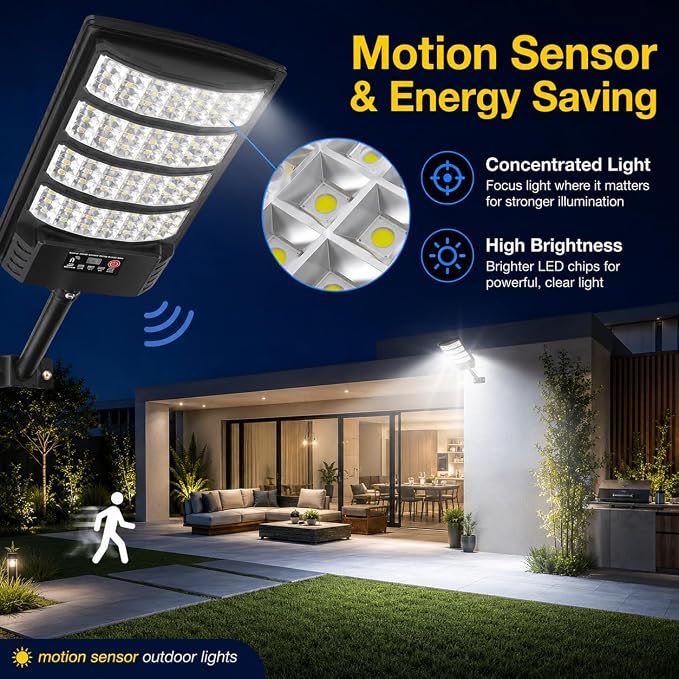 Solar Lights Outdoor Waterproof, 4 Pack Motion Sensor Solar Security Lights Outdoor with Remote Control, Dusk to Dawn Outdoor Solar Lights for Yard, Backyard, Driveway, Garage & Fence