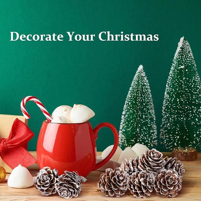 Deloky 150 Pcs Christmas Natural Mini Pine Cones- 1" Small Christmas Snow Pinecones Ornaments- Thanksgiving Mini Snow Pinecones for DIY Crafts Vase Fillers Fall Winter Home Christmas Tree Decor