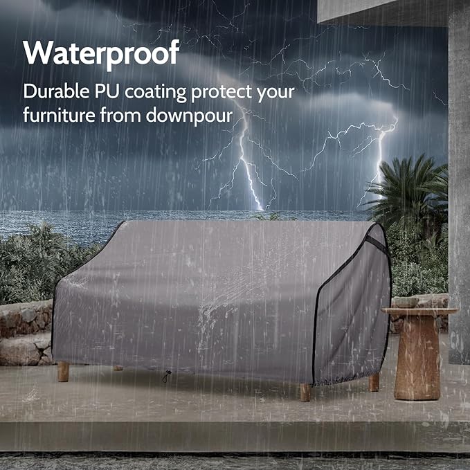 Outdoor Furniture Covers for Sofa Waterproof, Fits up to 54W x 38D x 29H inches, Patio Loveseat Cover Tear Resistant, Grey