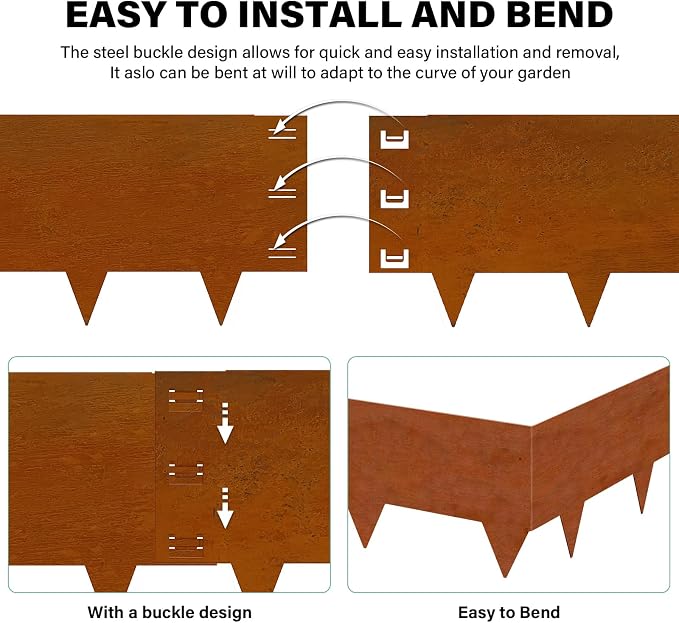 Cor-Ten Steel Landscape Edging 12 Inch,20Ft 6-Pack Rust-Resistant Metal Landscape Edging,Steel Edging for Landscaping,Yard,Garden,Lawn