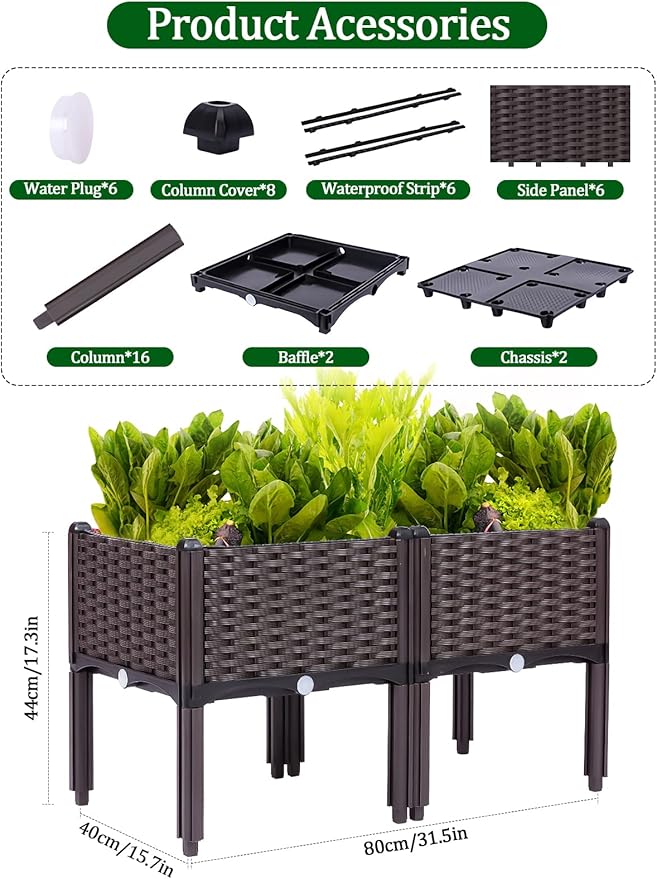 Kalolary 2 Sets Raised Garden Bed Elevated Garden Bed with Legs Patio Plant Boxes Vegetable Flowers Planting Raised Container for Indoor Outdoor Plant Fence Balcony Yard Gardening Supplies