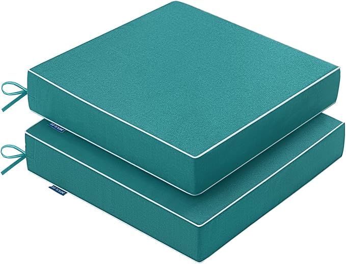 MIULEE Turquoise Outdoor Chair Cushions Set of 2, 18.5x16x3 Inch Waterproof Patio Seat Cushions for Outdoor Furniture Couch Sofa, 3 Year Color Fastness High Density Foam with Adjustable Ties