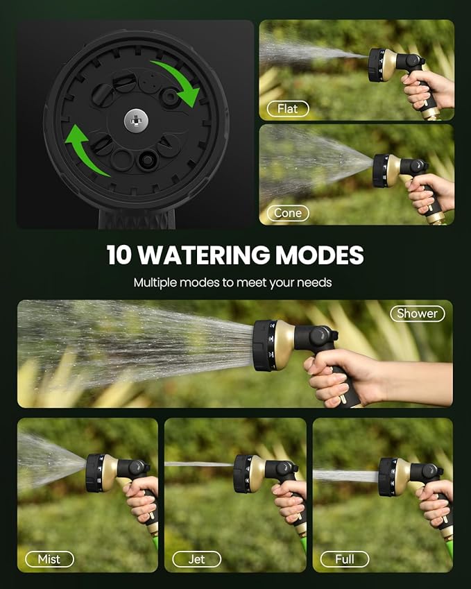 RAINPOINT Garden Hose Nozzle Heavy Duty - 100% Metal Thumb Control Spray Nozzles for Garden Hose High Pressure, 10 Patterns Water Hose Nozzle for Car Wash, Watering Lawn and Pets, Black