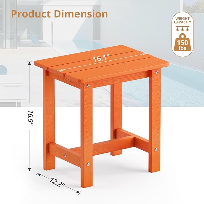 LUE BONA Outdoor Side Table Set of 2, HDPS Small Outdoor Table, Adirondack Side Table, Outside End Table for Patio, Porch, Deck, Pool, Weather Resistant/Easy Maintenance/Indoor or Outside Use, Orange