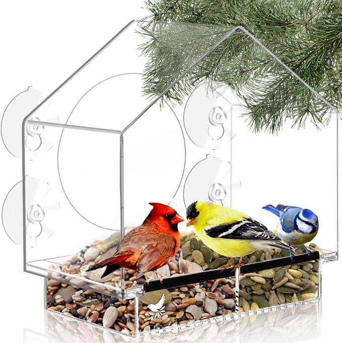 Clear Bird Feeders for Window Viewing Inside - Window Bird House Feeder with Suction Cups - Balcony Birdhouse Feeder with Tray - Easy to Use for Wildlife Lovers, Birding, Kids, Cat, & Elderly