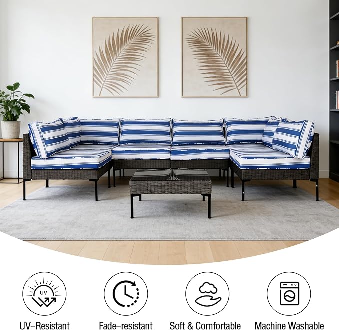 14Pieces Patio Cushion Covers Replacement Outdoor Water-Resistant Couch Covers Splashproof UV-Resistant Furniture Protectors Cushion Sofa Slipcovers Set with Zippers,Cover Only