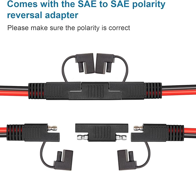 XRDS -RF SAE Extension Cable 2FT 2PCS– Heavy Duty 10AWG Tinned Copper Wire with SAE Battery Cable Terminal Connectors for Automotive, RV, Marine, and Solar Applications.