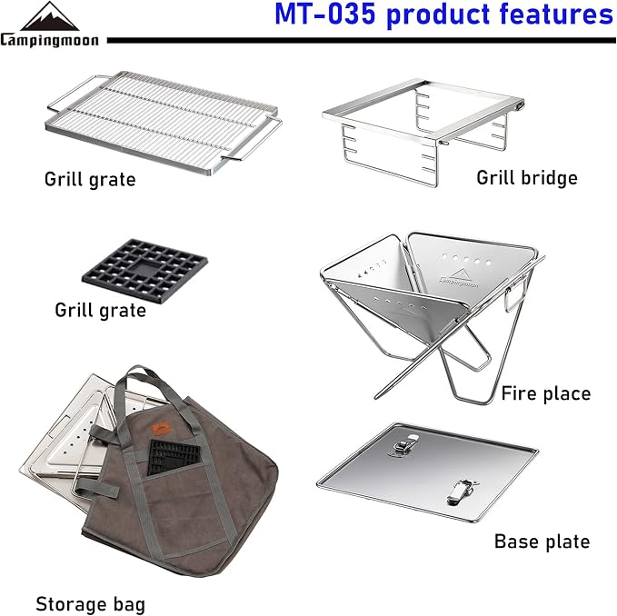 Campingmoon BBQ Grill Fire Pit Foldable Stainless Steel - Medium MT-035