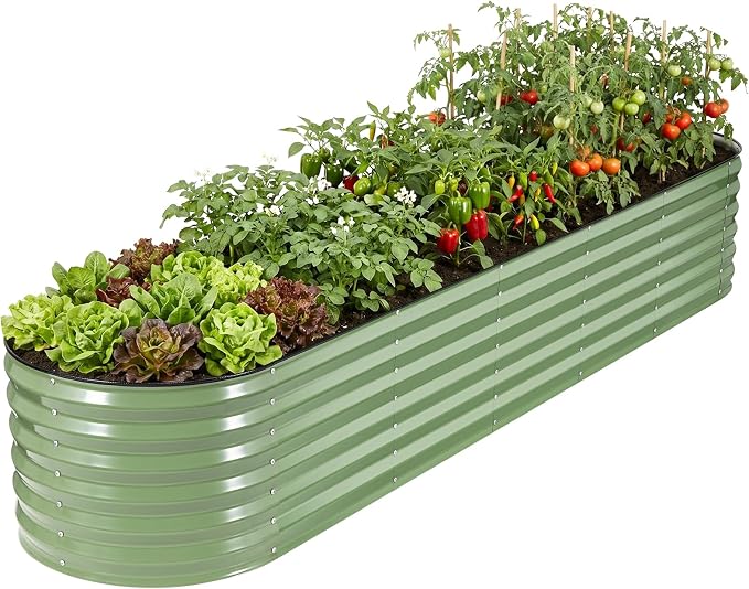 Raised Garden Bed 9x2 Ft, 17" Tall Galvanized Steel Metal Planter Box, 11-in-1 Modular Large Garden Bed Kits for Outdoor Vegetable Flowers, Olive Green