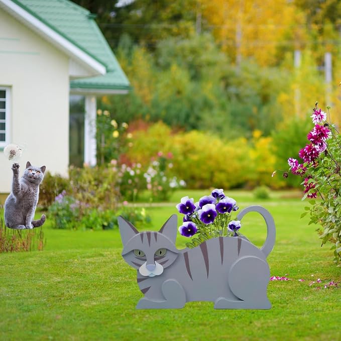 Blue Cat Planter,Cute Cat Flower Pot,Gifts for Pet Lovers,Unique Animal Plant Pots,Office,Indoor Outdoor Garden Decor