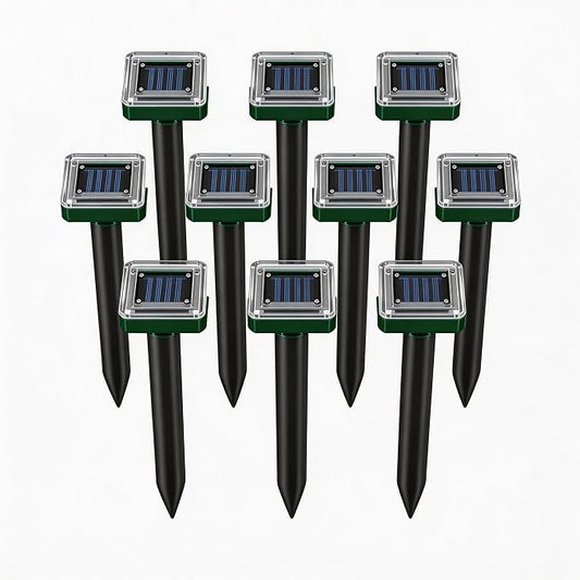 Ultrasonic Solar Mole Repeller – Long-Lasting Outdoor Rodent Deterrent for Yard Flower Beds Garage, Effectively Repels Moles Gophers Voles Shrews-10Pack