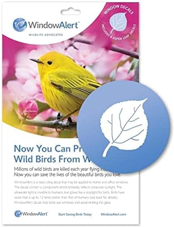 WindowAlert Aspen Leaf Anti-Collision Decal - UV-Reflective Window Decal to Protect Wild Birds from Glass Collisions - Made in The USA