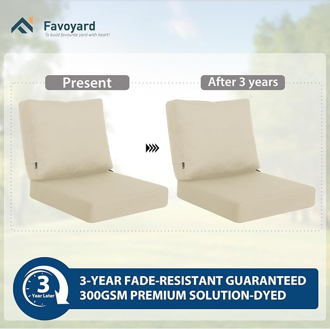 Favoyard Deep Seat Patio Cushions 24 × 24 inch Rainproof & Fadeness Furniture Cushion Set for Outdoor Chair Couch with Polyester-Linen Fabric & Removable Cover, Hidden Zipper and Adjustment Straps