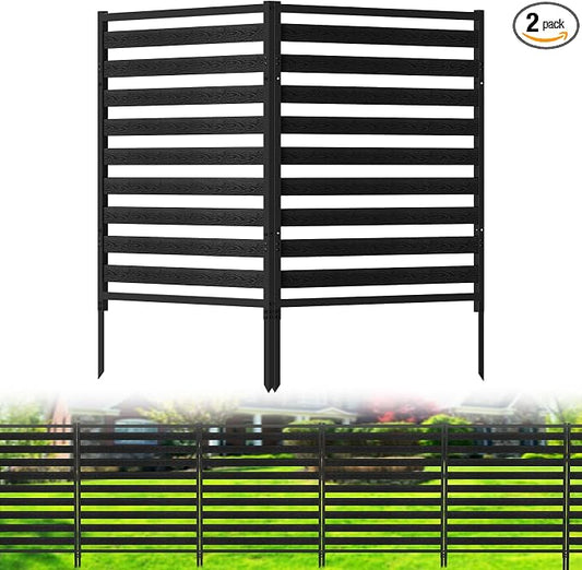 Outdoor Privacy Fence Screen 2 Panels, 54.5" H × 39.4" W Metal Air Conditioner Fence, No-Dig Pool Equipment Enclosure with Metal Stake, AC Unit Cover, Trash Bin Hider for Garden&Backyard, Black