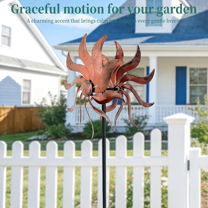 360 Degree Double Blade Metal Wind Spinner for Patio, Lawn & Garden (Copper 53 * 12 inch)