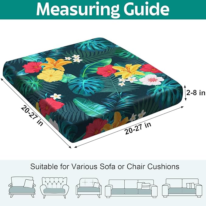 pickyNproud 8Pcs Patio Cushion Covers Stretch Outdoor Couch Cushions Slipcovers Replacement Washable Furniture Protector with Elastic Bottom Sofa Chair Seat Cover, Floral Leaves
