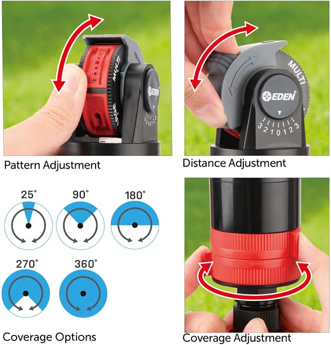 Eden 94150 Multi-Pattern Turbo Gear Drive Metal Tripod Sprinkler Plus One-Direction Misting System w/Quick Connect Starter Kit, 360 Degree Coverage