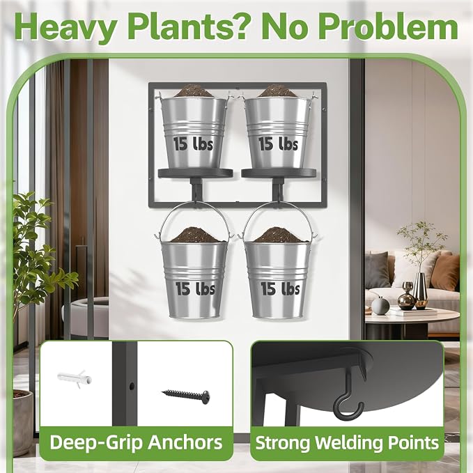 iDavosic.ly Wall Plant Holder Set of 3, 2-Tier Floating Shelves with Hooks, Metal Display Stand for Indoor Outdoor, Picture Frames, Living Room Decor, Space Saving (Pots/Chains/Plants Not Included)