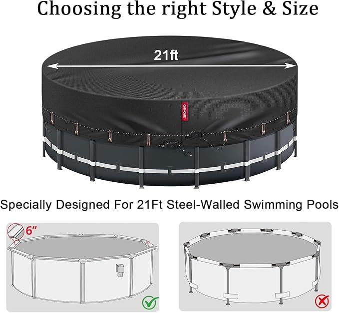 QH.HOME 550D 21.5 Ft Pool Covers for Above Ground Pools[Upgraded Tear-Proof & Windproof] wth Pre-Installed Dual-Rachet and Rope,Pool Covers for Above Ground Pools-Snug Fit & Waterproof Protection