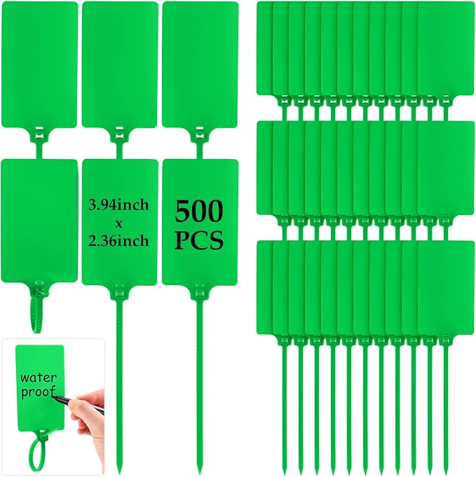 Chunful 500 Pcs Blank Plastic Tags Shipping Tags 3.94"x 2.36" Waterproof Sealing Shipping Labels Bulk Writable Hanging Tag Ties Sealing Strap Reusable Mark Labels for Keys Luggage Logistic (Green)