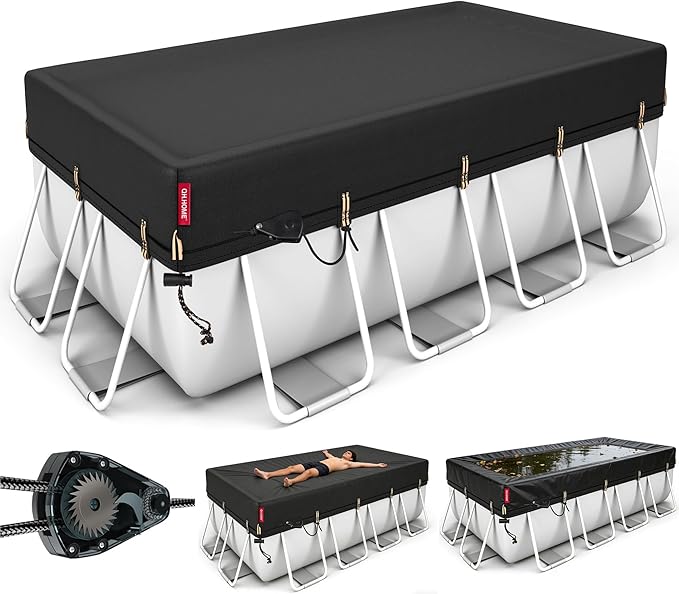 QH.Home 9x18ft Rectangular Pool Cover,[Ultimate Windproof & Tear-Resistant Fabric],Snug Fit with Patented Ratchet & Weight Rings,Solar Pool Cover for Above Ground Pools, Blocks Leaves &Waterproof