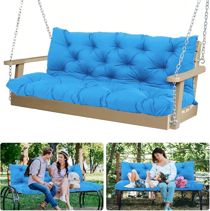5 Inch Thick Waterproof Patio Porch Swing Cushions, 60x40 Inch 3 Seater Replacement Cushion with Backrest & 8 Ties, Fade-Resistant Outdoor Bench Swing Pad