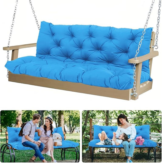 5 Inch Thick Waterproof Patio Porch Swing Cushions, 60x40 Inch 3 Seater Replacement Cushion with Backrest & 8 Ties, Fade-Resistant Outdoor Bench Swing Pad