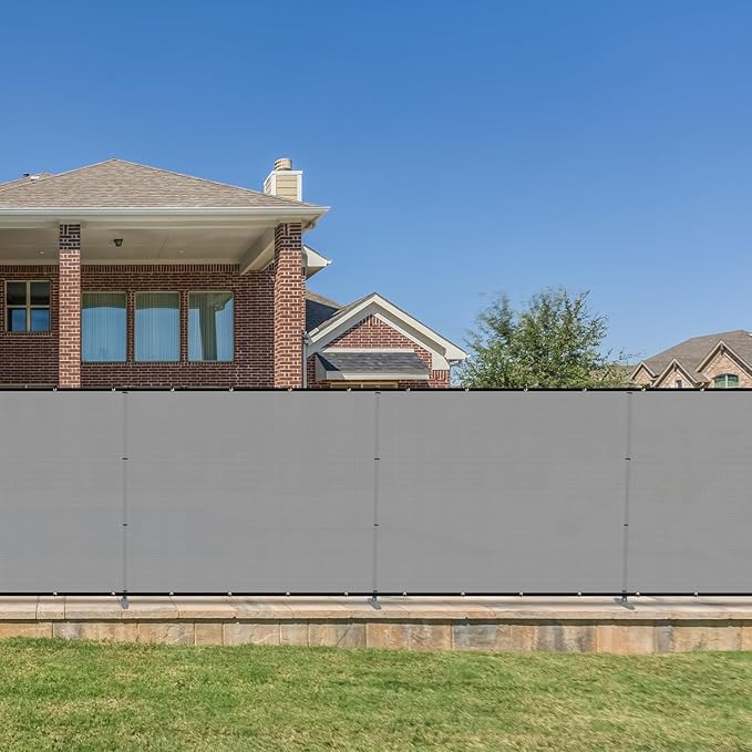 Bynbbur 6'x58' Outdoor Privacy Screen Freestanding with Iron Poles and Stakes, Temporary Dog Fencing, Backyard Divider, Metal Garden Fence for Pool Patio Barrier Border, Gray