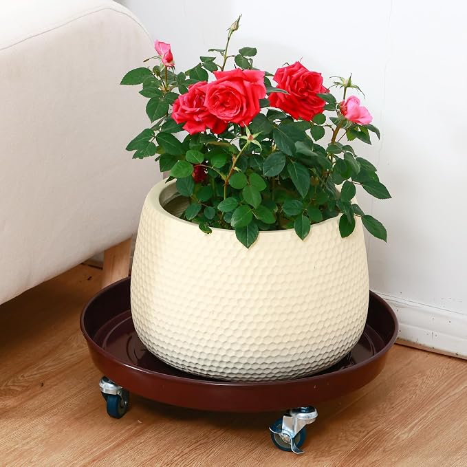 Planterhoma 3 Packs 18 Inch Metal Plant Caddy with Wheels Extra-large Rolling Plant Stand Heavy-duty Iron Plant Dolly Casters for Indoor Outdoor Flower Pot Mover Roller Coasters, Dark coffee