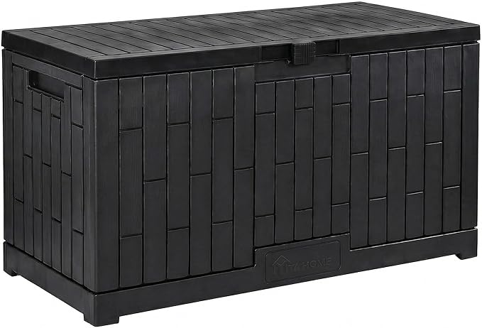 YITAHOME 120 Gallon Large Deck Box, 53"L x 22.7"W x 25.5"H Resin Outdoor Storage Box with Slide-Locking Lid for Patio Cushions, Garden Tools, Pool Supplies, Easy Assembly, Waterproof Lockable, Black