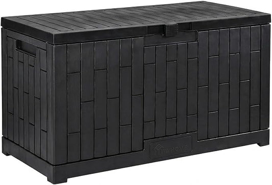 YITAHOME 120 Gallon Large Deck Box, 53"L x 22.7"W x 25.5"H Resin Outdoor Storage Box with Slide-Locking Lid for Patio Cushions, Garden Tools, Pool Supplies, Easy Assembly, Waterproof Lockable, Black