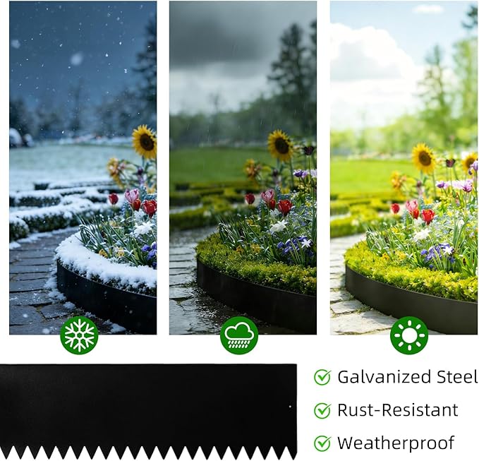 12 Pack Galvanized Steel Landscape Lawn Edging, 40" X 8" Metal Landscape Edging Border with 12 Clips, Metal Garden Edging Border, Metal Edging for Landscaping, Garden, Yard, Pathway(40Ft Total)