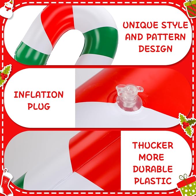 6 Pcs 6.17 ft Christmas Pool Floats Inflatable Candy Canes Jumbo Christmas in July Decorations Large Inflatable Pool Noodle Blow up Candy Cane Balloons for Xmas Ornaments Yard Garden Lawn