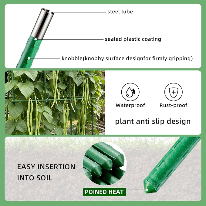 Garden Plant Stakes 58inch (Approx 5FT) 50 Pack Tomato Stakes, Sturdy Tomato Stakes Plastic Coated Metal Plant Supports Plant Support Sticks for Gardening (5FT-50 Pack)