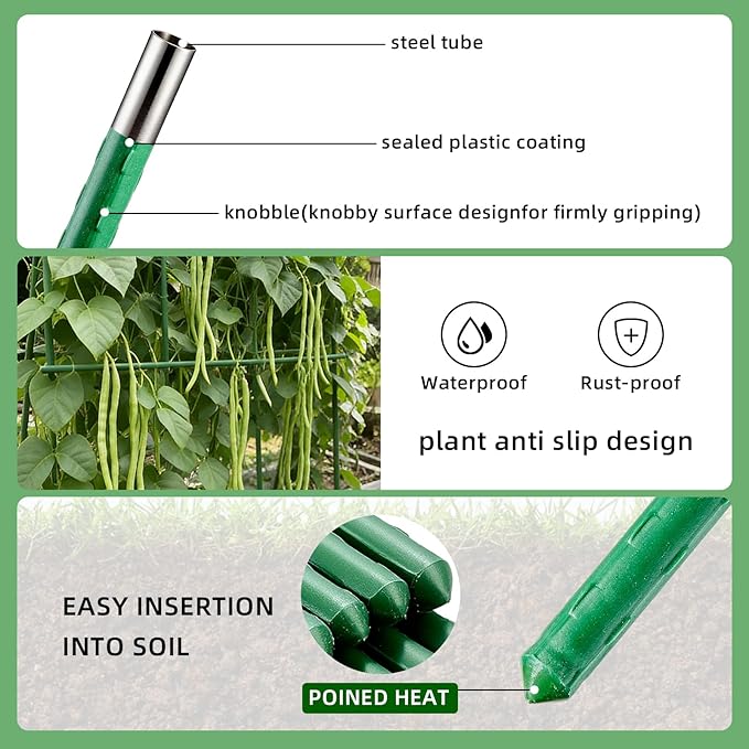 Garden Stakes 58inch (Approx 5FT) 100 Pack Tomato Stakes, Sturdy Tomato Stakes Plastic Coated Metal Plant Supports Plant Support Sticks for Gardening (5FT-100 Pack)