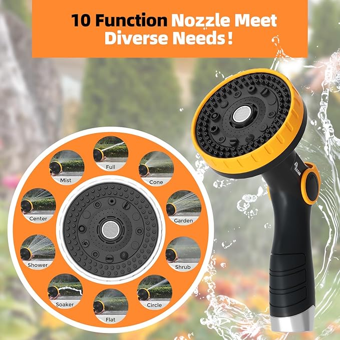 Retractable Garden Hose Reel 1/2 in x65 ft, Heavy Duty Wall Mounted Hose Reel with 10- Function Sprayer Nozzle, Any Length Lock/Automatic Slow Return System,180° Swivel Bracket