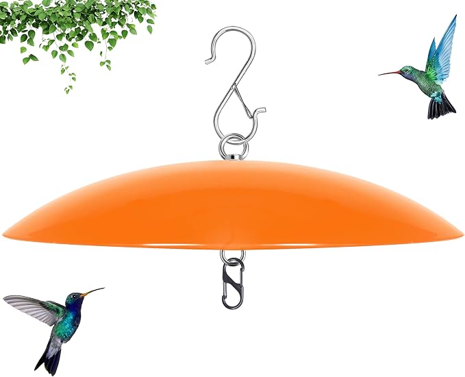 13" Bird Feeder Rain Guard, Hummingbird Feeder Shade Dome Cover, Hanging Baffle for Bird Feeder Pole,Smart Birds Feeder's Umbrella(Translucent Orange), 1 Pack