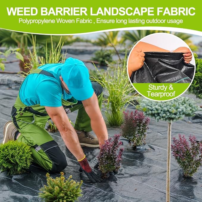 3.2oz Heavy Duty Woven Weed Barrier Fabric 4ft x 100ft Black Water Permeable Landscape Fabric for Season Long Garden Weed Control
