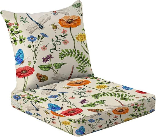 All Smiles Outdoor Chair Cushions for Patio Furniture Set of 24X22 Lawn Cushions Deep Seat UV Waterproof Resistant with Removable Cover Garden Flowers Farmhouse Decorative for Seat Yard Garden Deck