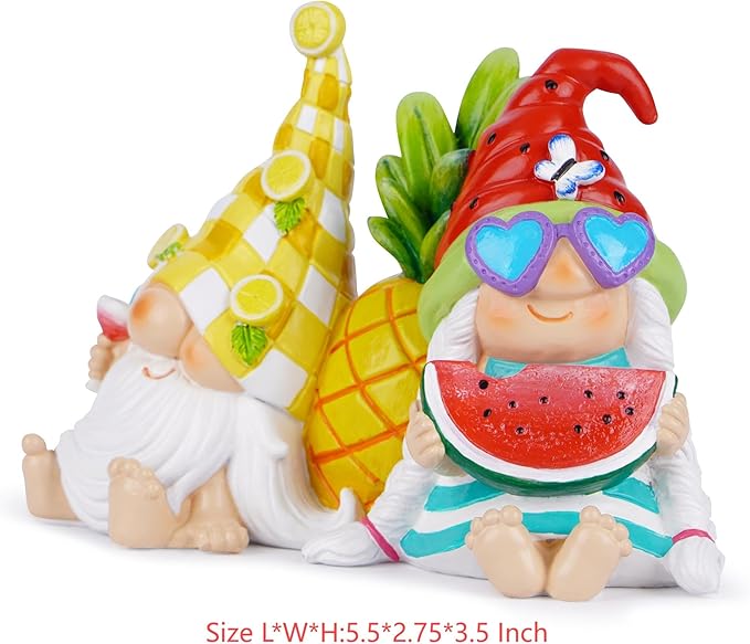 Hodao Summer Fruit Themed Garden Gnomes Decor - Lemon & Watermelon Design with Pineapple Accent - Adorable Resin Figurines for Home, Yard & Patio Decor