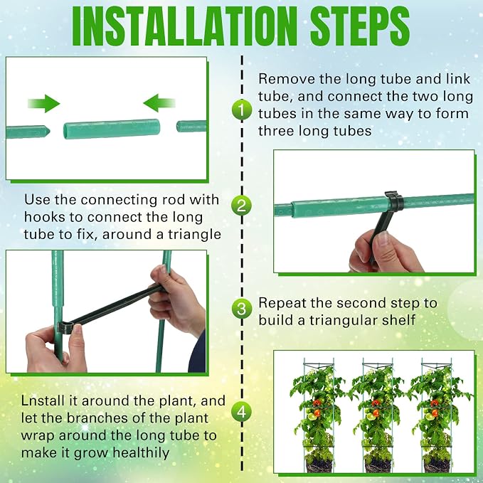 Sunnyray 10 Pcs 51 Inch Tomato Cage up to Plant Cage Deformable Trellis Assembled Tomato Garden Cages Plant Stakes Support for Vertical Climbing Potted Plants Climbing Vegetables