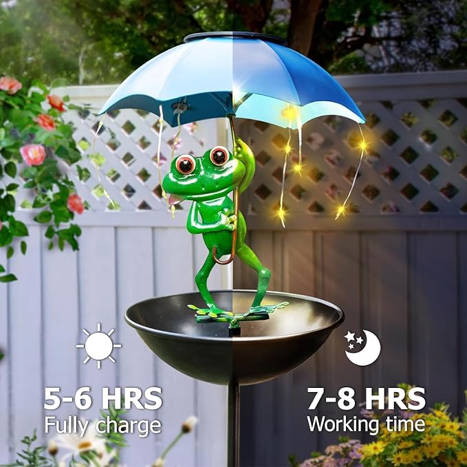 Solar-Powered Bird Feeder with LED Frog Light - Vibrant Garden Decor, Weatherproof Fun Feeding Device (Frog)
