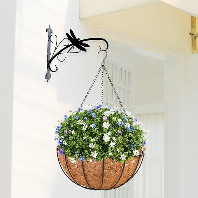HKZ Hanging Basket Planter Plants Outdoor - 2 Pack 14 Inch Metal Hanging Planter with Coco Liners, Hanging Flower Pots with Chain Hook for Indoor Outdoor Garden Porch Decoration
