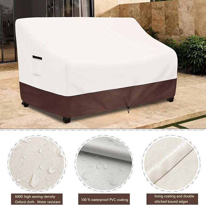 Outdoor Couch Covers,58 Inches Outdoor Sofa Cover, Waterproof Patio Furniture Cover,Furniture Covers for Patio Seating (Beige)